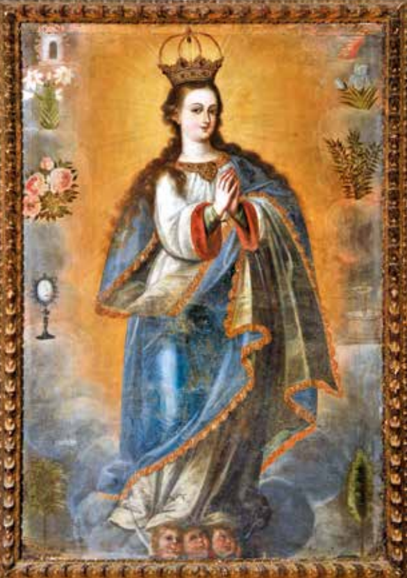 Inmaculada Concepción coronada con sus manos en gesto de recogimiento
